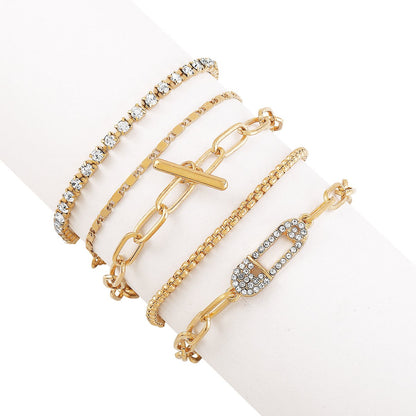 B1841 geometric rhinestone metal closed set pin stick claw chain personality multi-layer bracelet bracelet