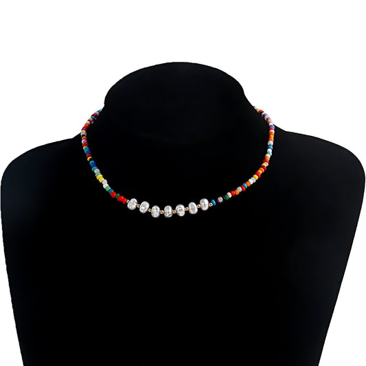 Jewelry Bohemian Colored Rice Beads Pearl Beaded Necklace Female Handwoven Necklace
