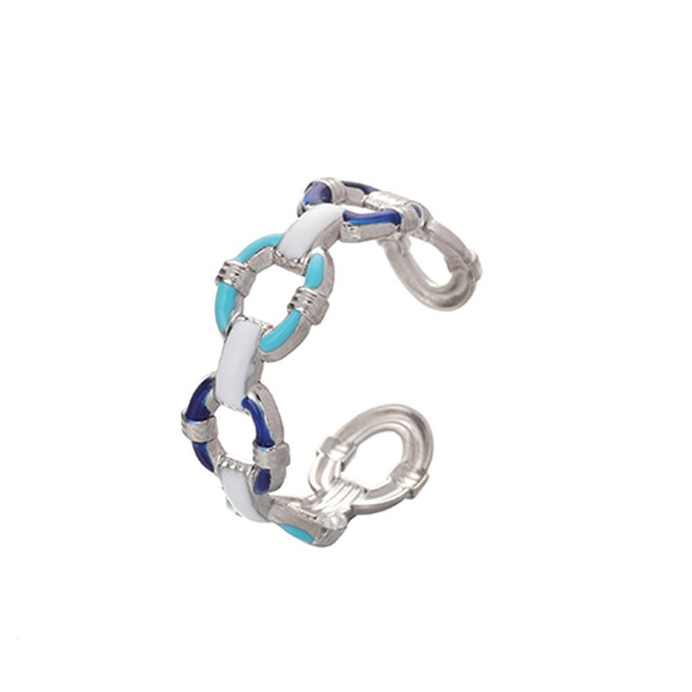 Fashion Stainless Steel Opening Adjustable Drop Oil Color O Chain Ring For Women