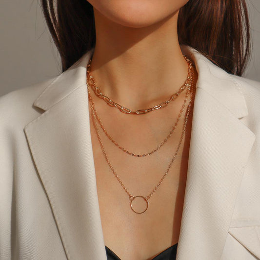 N9781 Jewelry Simple and Indifferent Necklace Women's Multi-layer Niche Temperament Geometric Circle Necklace