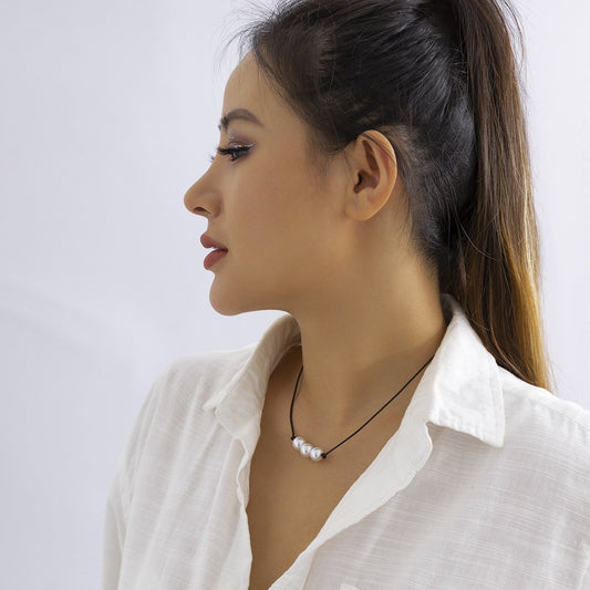 Jewelry Frosty Beaded Wax Thread Clavicle Necklace Temperament Simple Imitation Pearl Pendant Necklace Women