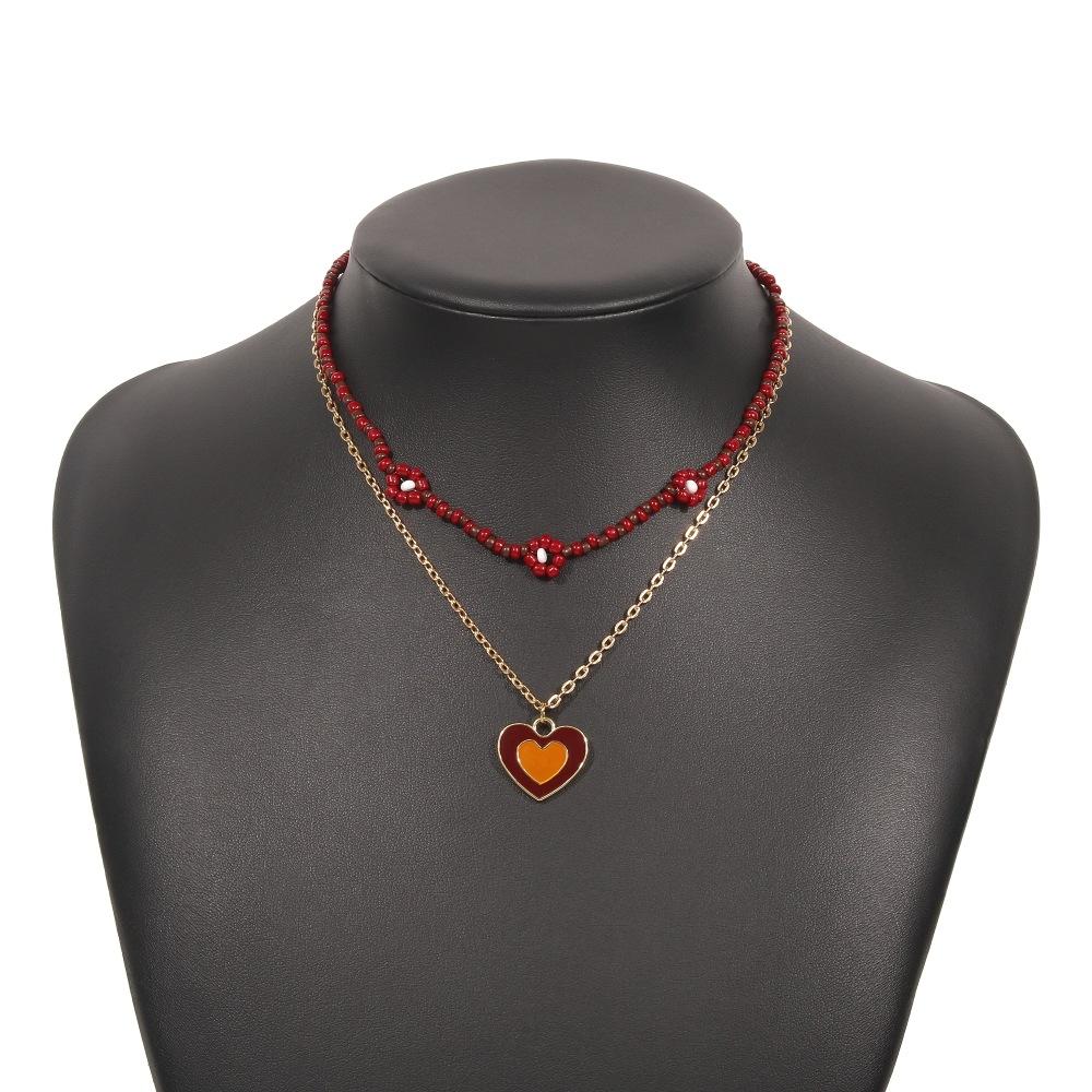 N9535 Double Layer Clavicle Necklace Drip Oil Heart Beads Flower Candy Color Necklace Geometric Creative Necklace