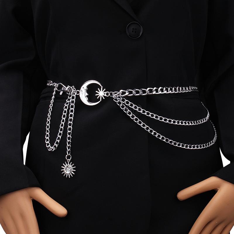 Fashion Jewelry Moon Multilayer Metal Chain Waist Chain Belt Hip Hop Punk Sun Moon Moon Body Chain