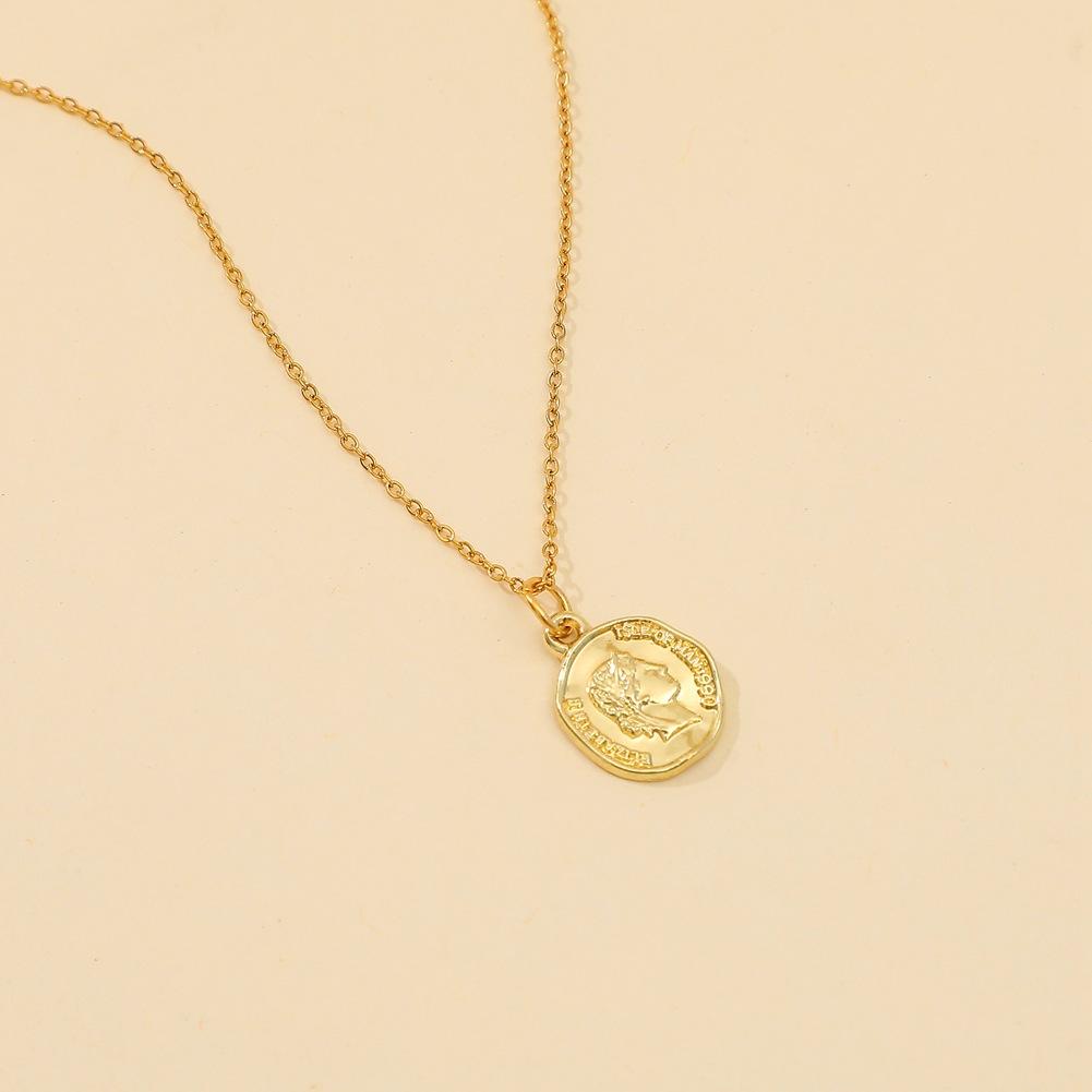 ins retro necklace fashion stainless steel chain real gold plating portrait letter coin clavicle chain