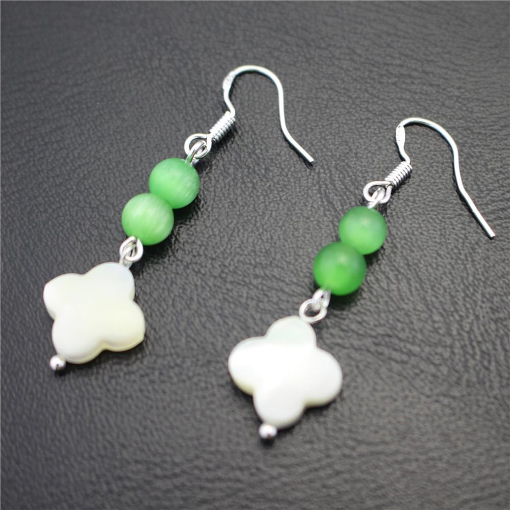 Natural deep-sea shell earrings four-leaf clover opal girl heart earrings plated with 925 silver ear hook earrings