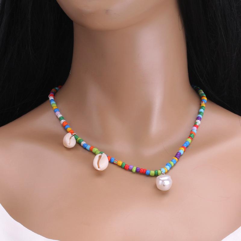 Jewelry Stained Glass Beads Beaded Shell Necklace Shaped Bead Pendant Holiday Necklace Female