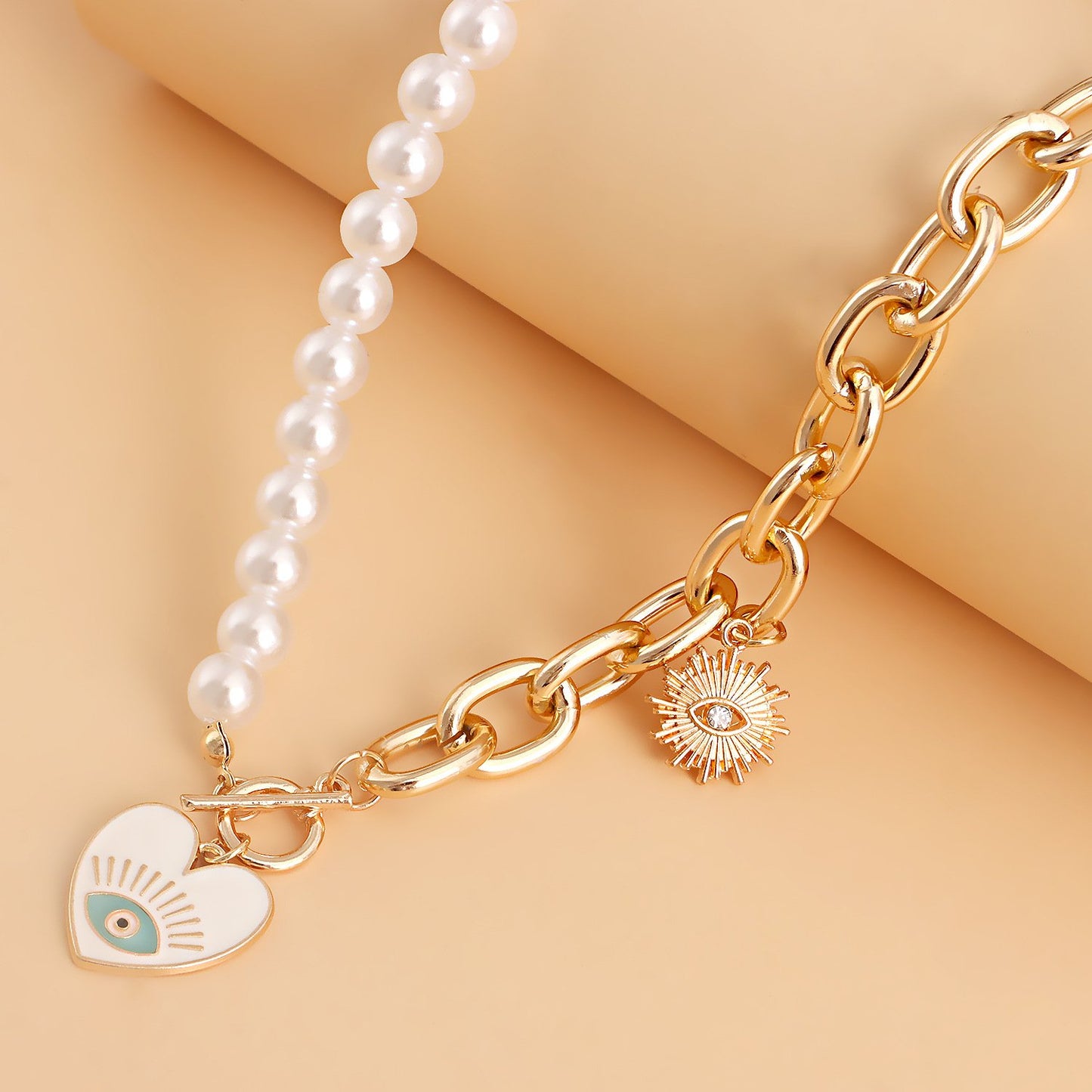 Jewelry imitation pearl love devil's eye necklace female ins niche design explosion