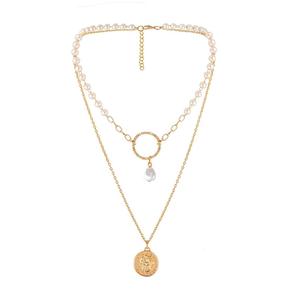 Young luxury niche necklace double circle pearl necklace design clavicle chain simple and indifferent
