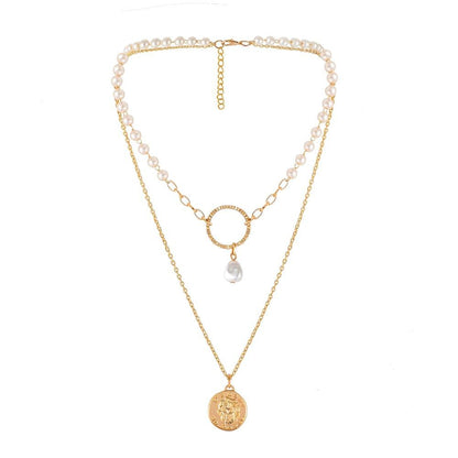Young luxury niche necklace double circle pearl necklace design clavicle chain simple and indifferent