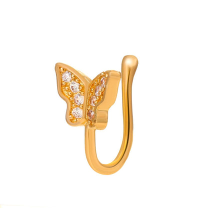 Butterfly Non-Perforated Nose Clip Fashion Personality Copper Inlaid Zircon U-shaped False Nose Ring Nose Decoration Piercing Jewelry