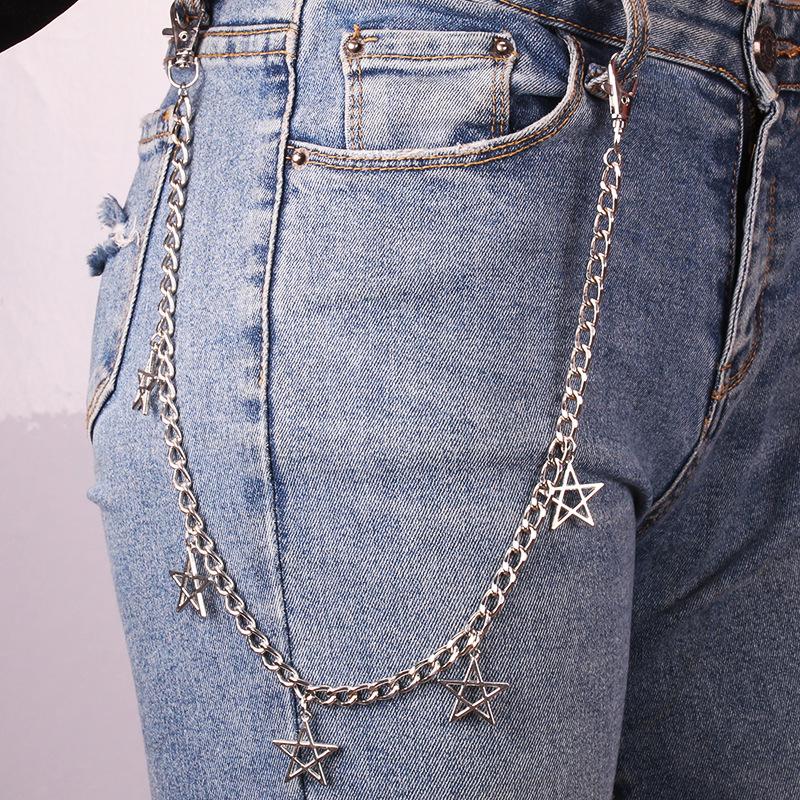 Personality versatile metal multiple stars waist chain pants chain trend men and women jumping di pants chain INS chain accessories