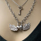 Temperament necklace female cross chain love lock wing pendant necklace double-layer fashion street shooting accessories