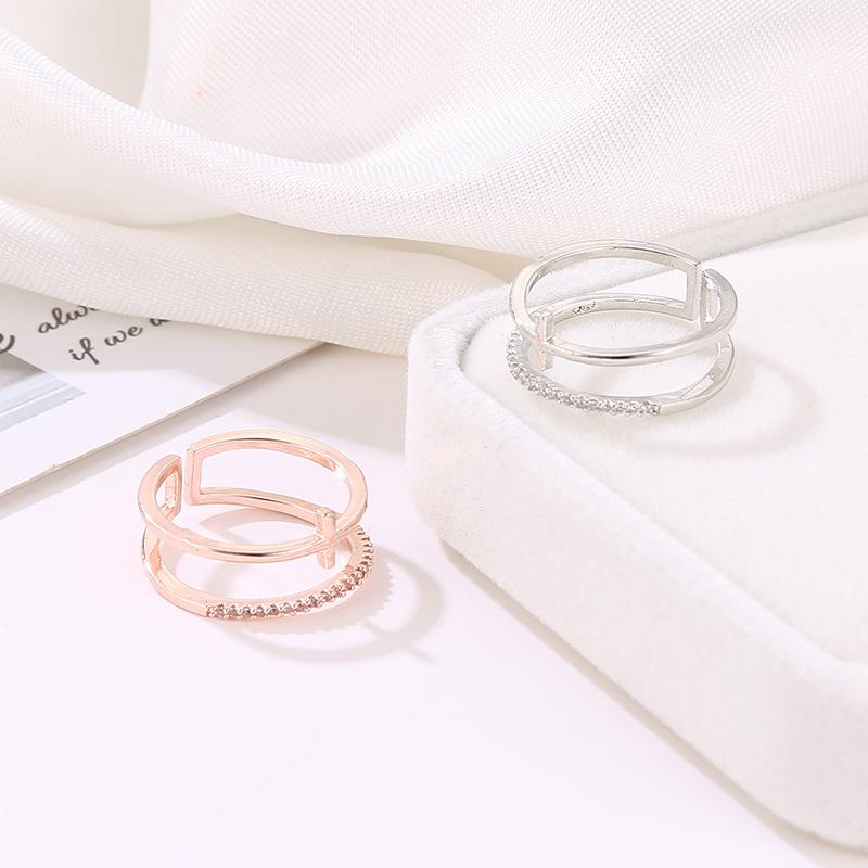 Rose gold cross gold-plated inlaid ring simple multi-layer open ring