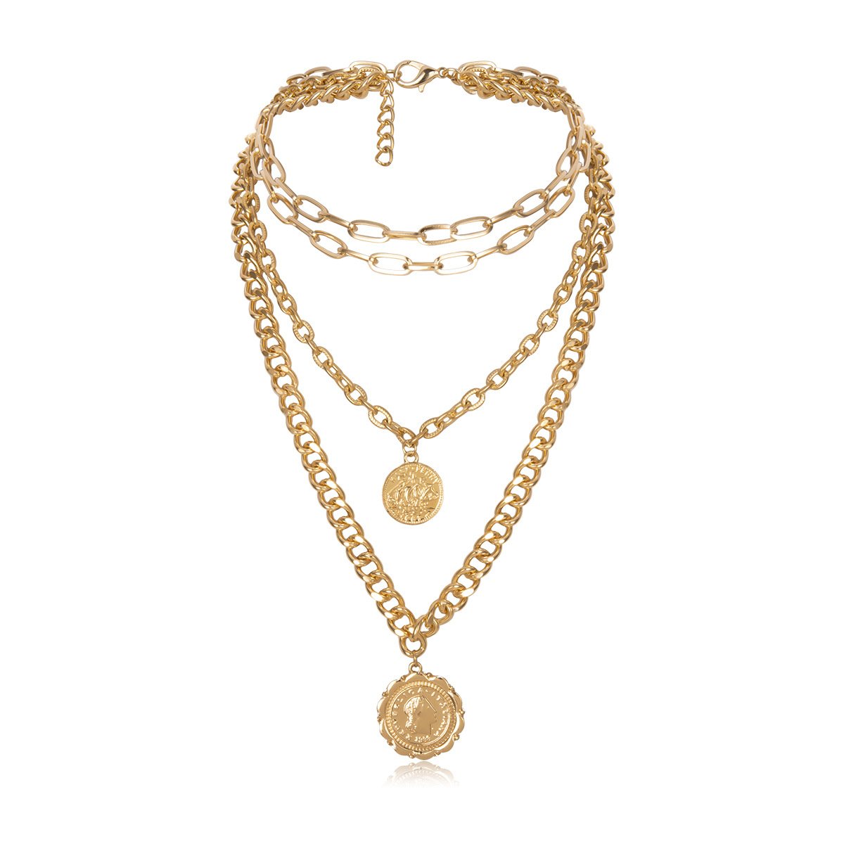 Jewelry Personality Avatar Multi-layer Necklace Sweater Chain Hip Hop Trendy Circle Coin Pendant Necklace