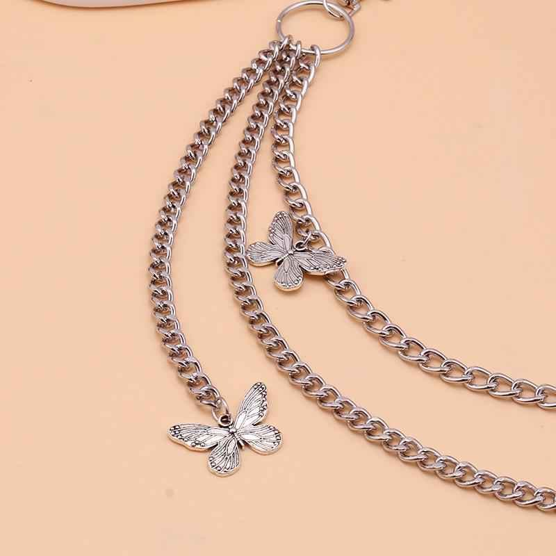 Jewelry Punk Hip Hop Multilayer Butterfly Pendant Waist Chain Creative Ring Geometric Body Chain