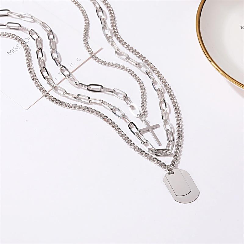 Fashion multi-layered sweater chain punk exaggerated cross necklace trendy street hip-hop three-piece necklace