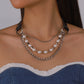1513 irregular choker necklace PU leather imitation pearl chain multi-element exaggerated necklace