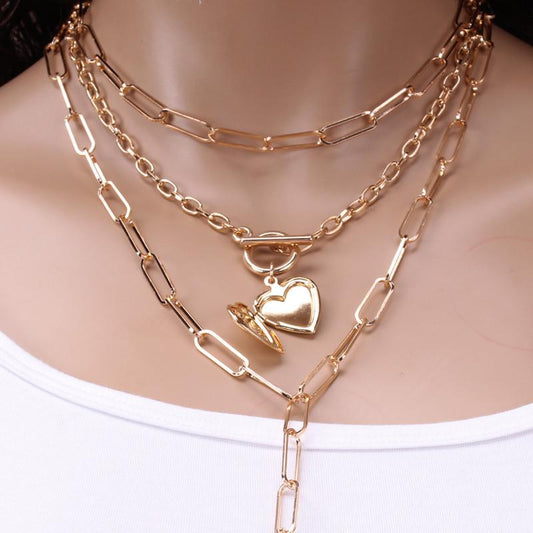 Design sense three-layer necklace women's trendy net red collarbone chain autumn neck chain sweater chain