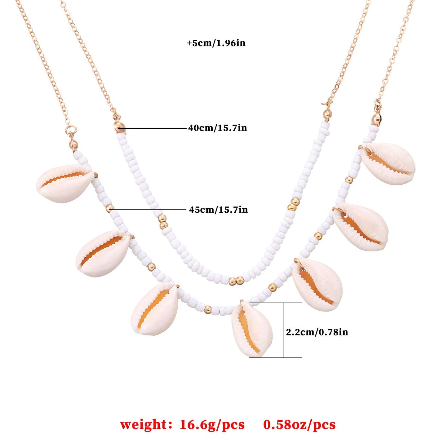 Jewelry exaggerated natural shell pendant necklace femininity multi-layer rice beads handmade chain necklace