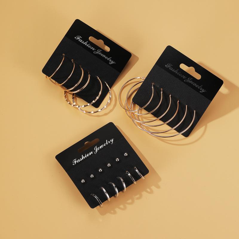 Set earrings cold exaggerated three-piece set earrings femininity simple metal geometric earrings