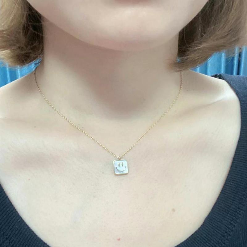 Titanium steel white mother-of-pearl smiling face square necklace female niche design simple and versatile accessories high-end collarbone chain