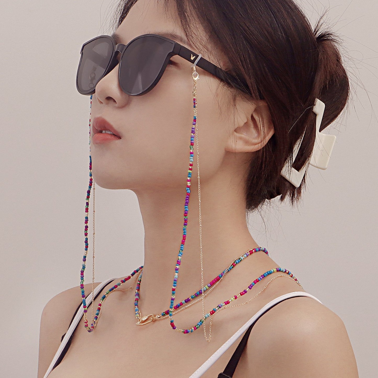 Jewelry colored rice beads metal love pendant mask chain glasses chain necklace around the neck integrated design