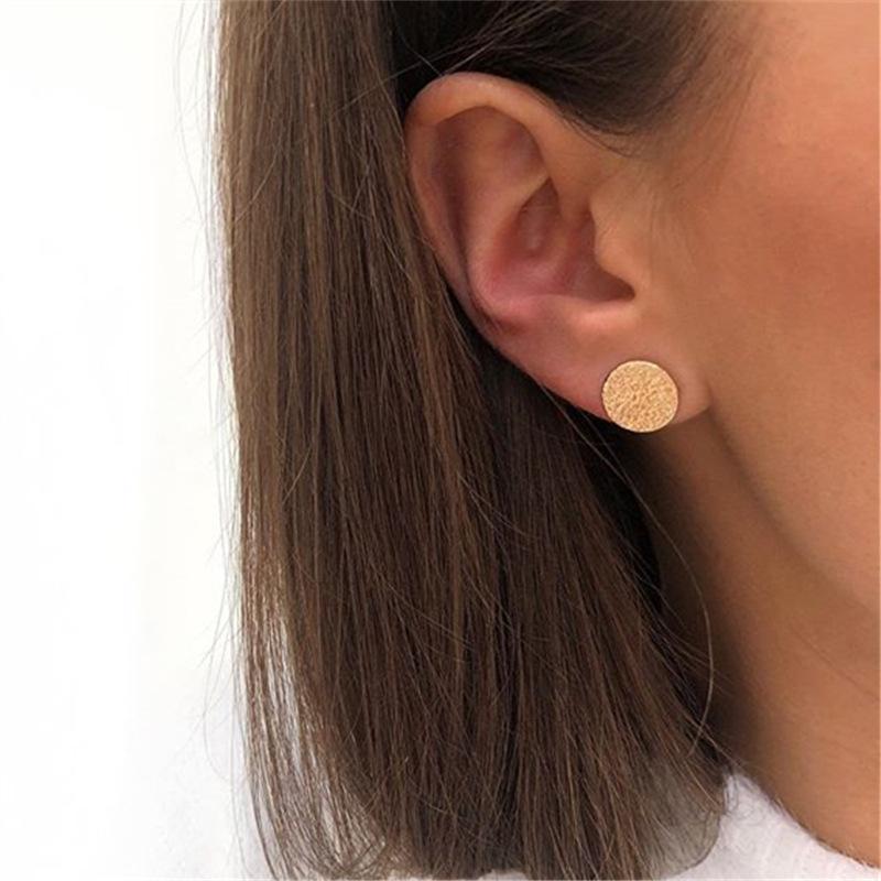 Accessories Simple Textured Alloy Stud Earrings Fashion Retro Gold Round Earrings