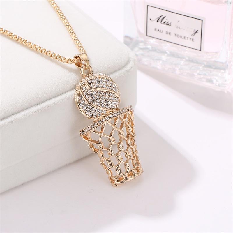 Fashion diamond basketball hoop necklace creative hiphop sports trend jewelry