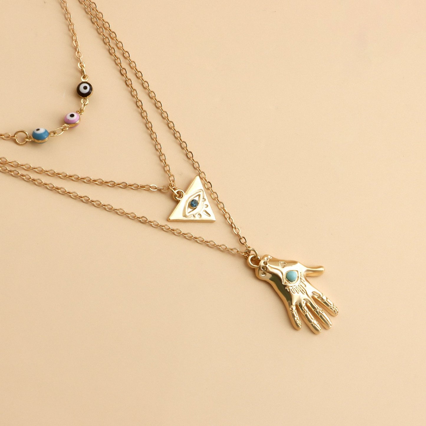 Accessories retro multi-layer devil's eye hand model necklace female jewelry niche high-end necklace light luxury