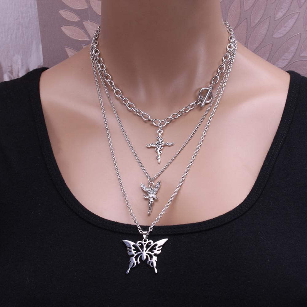 INS Harajuku net red bundi multi-layer angel rose butterfly necklace personality hip-hop necklace