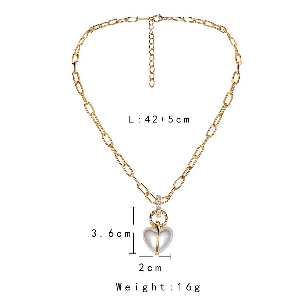 Simple Personality Creative Love Pearl Pendant Simple Fashion Cross Chain Temperament Exaggerated Necklace Clavicle Chain Female