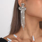 193 Exaggerated Long Earrings Claw Chain Tassel Rhinestone Temperament Light Luxury Earrings Sweet Cool Flower Earrings