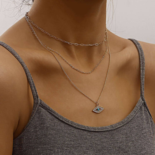 Jewelry fashion multi-layer fine chain diamond blue devil's eye pendant necklace female ins necklace