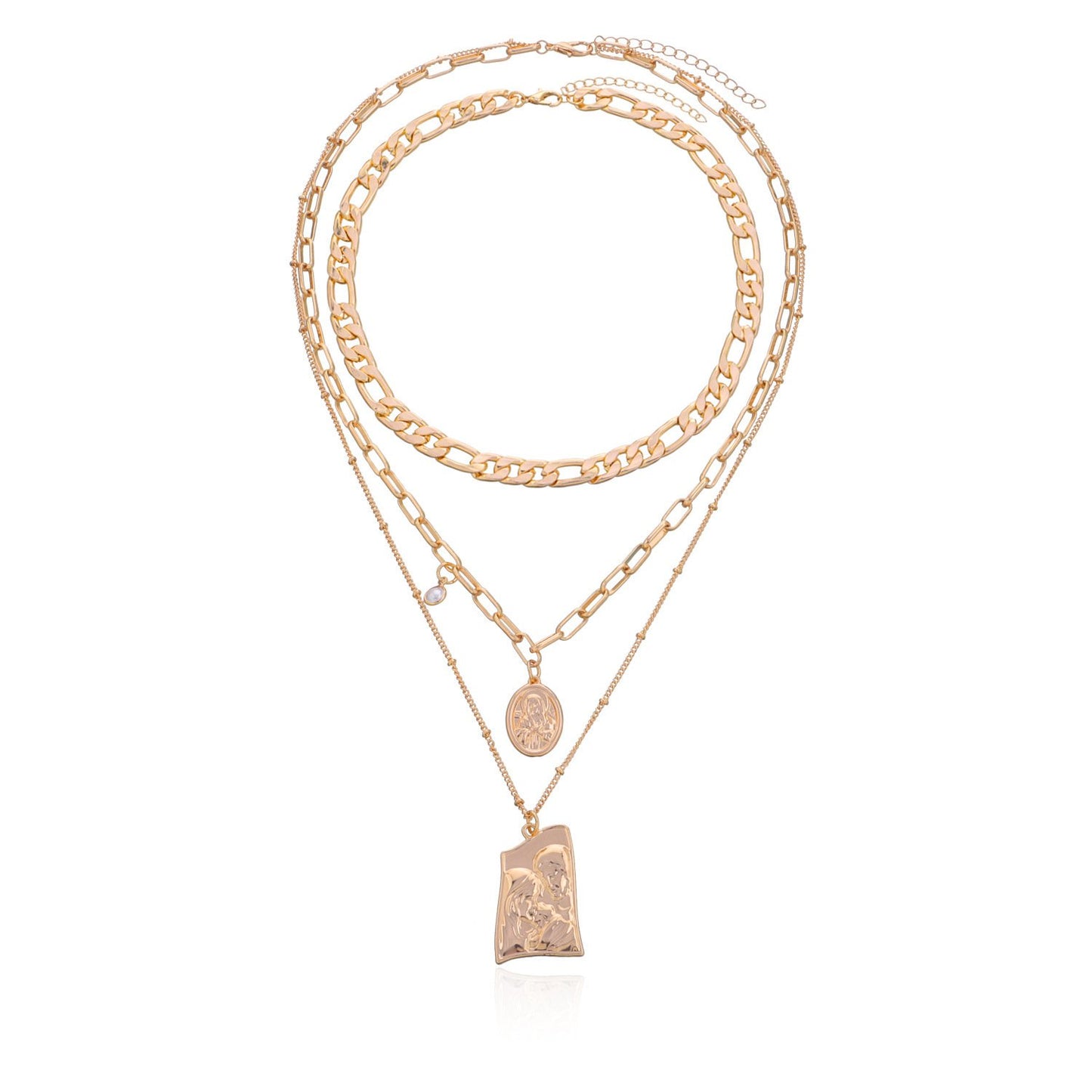 Fashion Portrait Embossed Necklace Couple Hug Pendant Necklace Hip Hop Multilayer Metal Chain Clavicle Chain