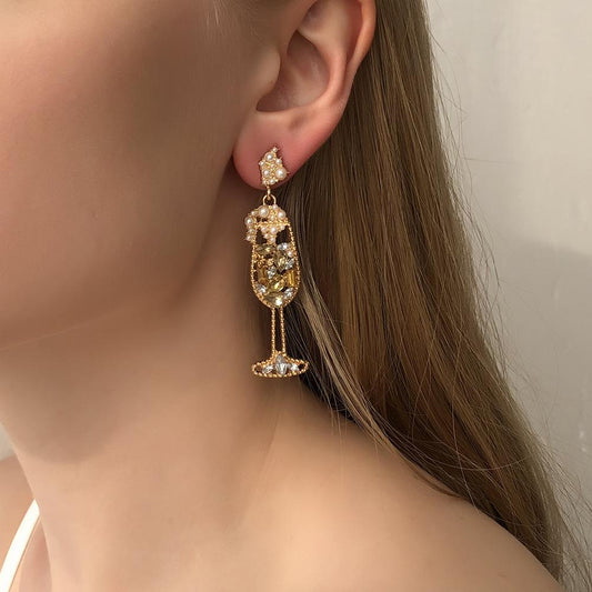 E9513 Fashion Personality Trend Goblet Stud Earrings Creative Design Geometric Diamond Earrings