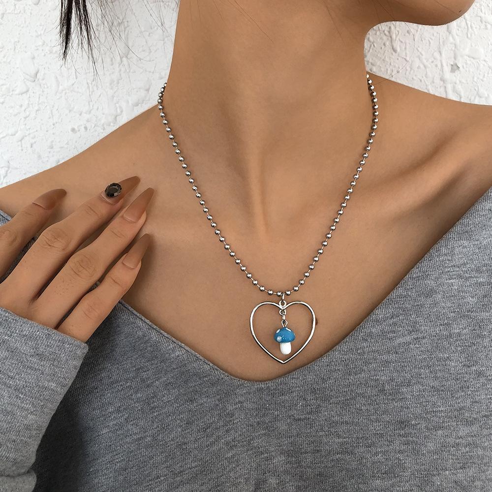 N966 Simple Geometric Fashion Necklace Love Resin Small Mushroom Pendant Necklace Age Reducing Sweet Necklace