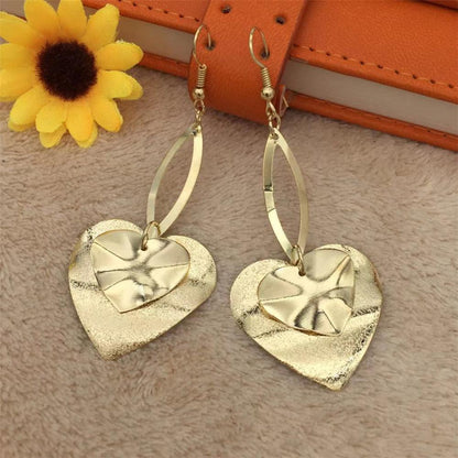 Double Heart Metal Frosted Sequins Simple Earrings Fashion Girl Heart Earrings