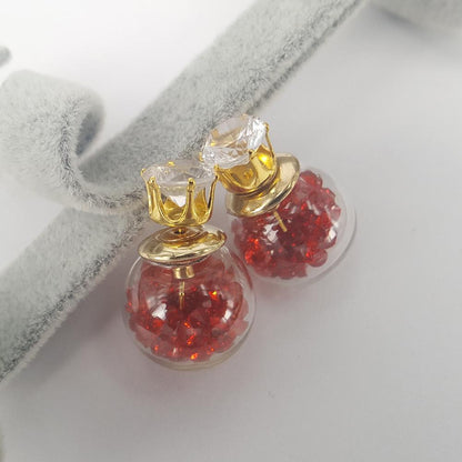 Double-sided diamond quicksand spherical wishing bottle stud earrings alloy earrings women's jewelry