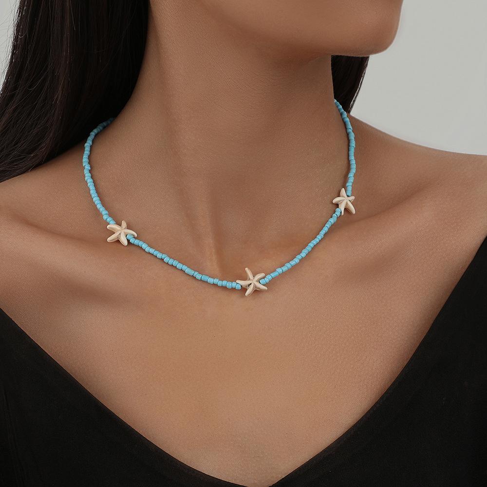 Bohemian Beach Beaded Necklace Simple Personality Versatile Starfish Beads Short Female Clavicle