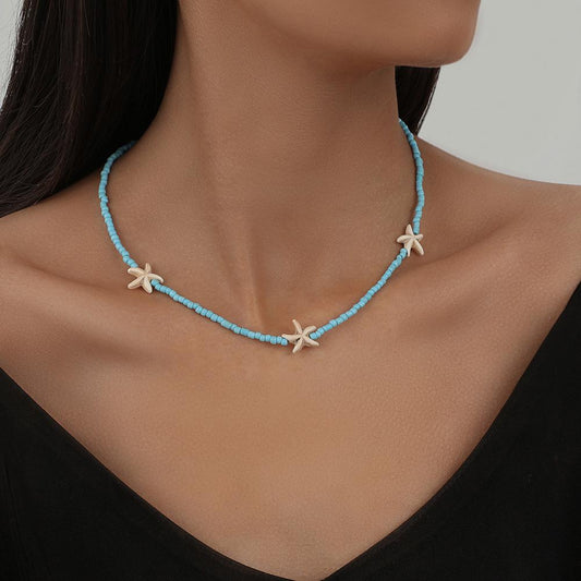 Bohemian Beach Beaded Necklace Simple Personality Versatile Starfish Beads Short Female Clavicle