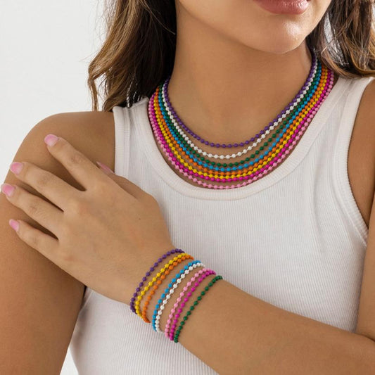 Jewelry Personality Fashion Colorful Copper Bead Chain Necklace Hip Hop Cold Metal Necklace Female