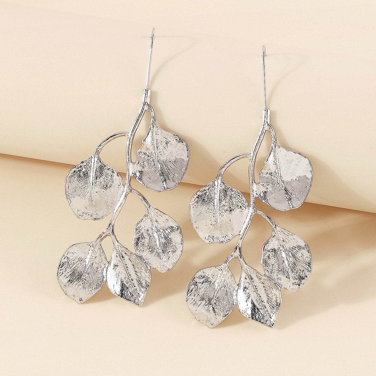 E1877 Retro Temperament Gold Leaf Earrings ZA Family Personality Earrings Simple Alloy Exaggerated Earrings