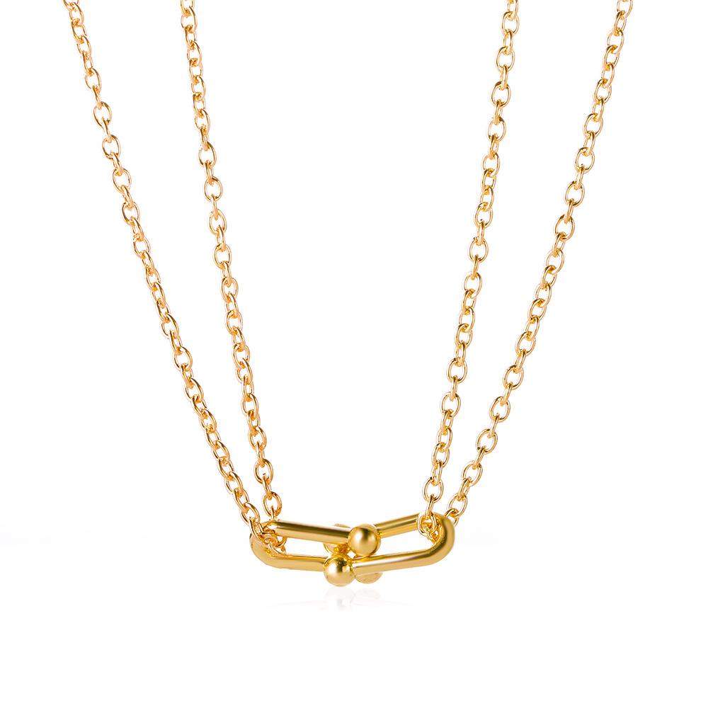 Simple U-shaped multi-layer necklace fashion retro metal horseshoe buckle clavicle chain niche design