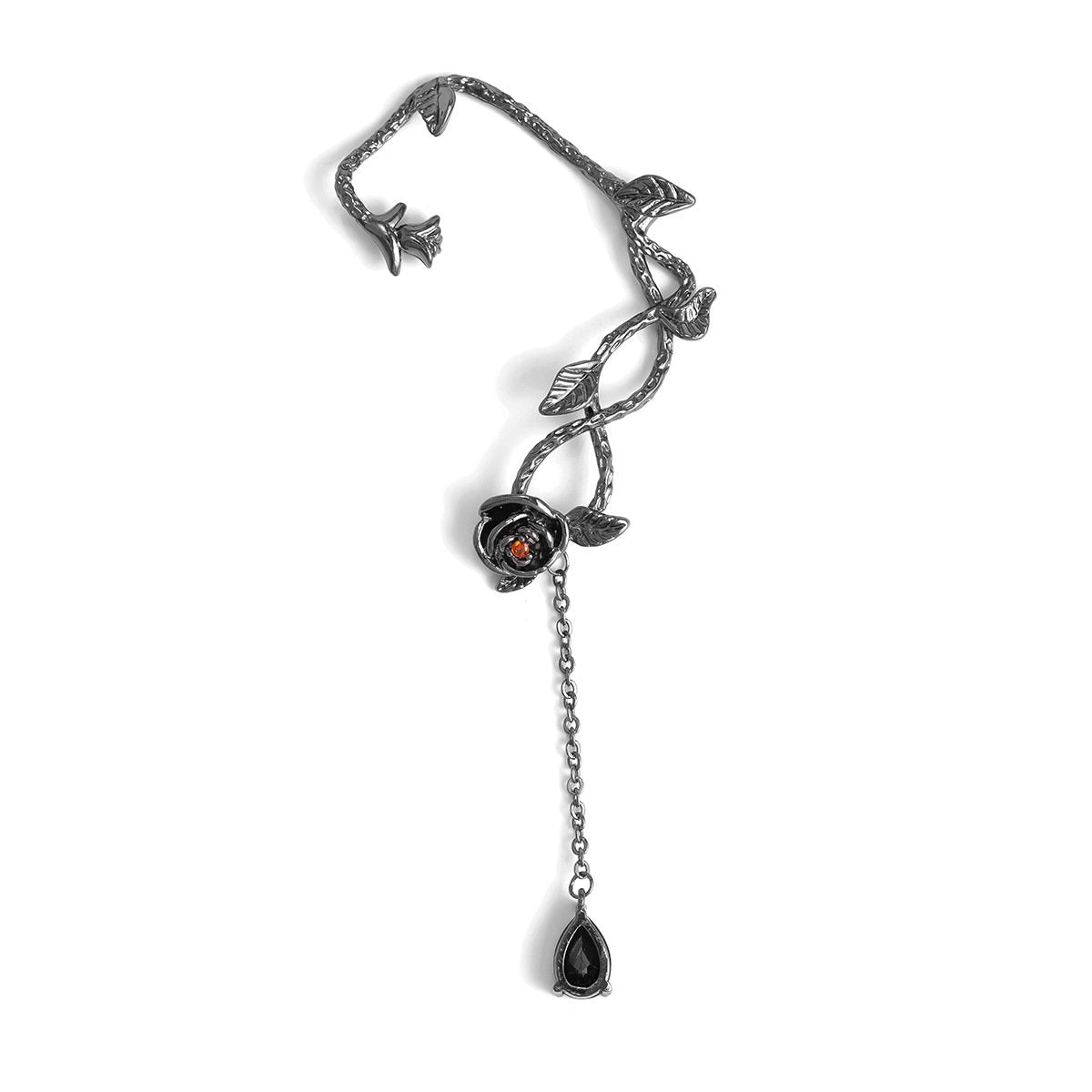 Jewelry personality street shot single vine water drop imitation crystal ear hanging retro rose ear clip earrings