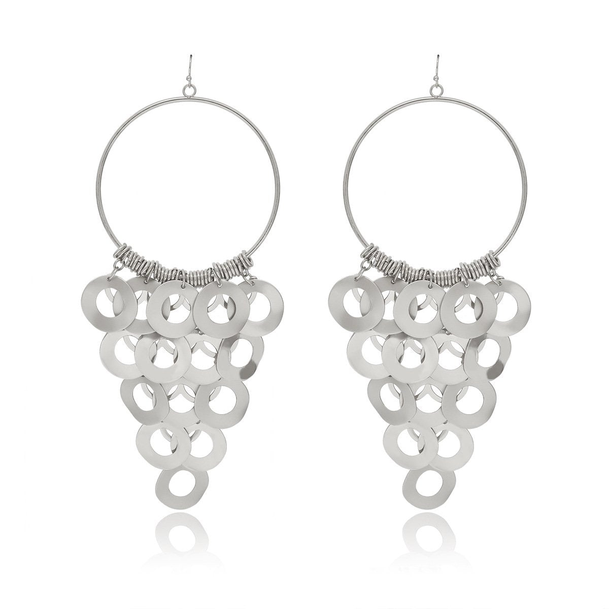 Jewelry Exaggerated Geometric Hollow Ring Earrings Personality Metal Sequin Tassel Long Earrings Women