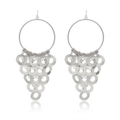 Jewelry Exaggerated Geometric Hollow Ring Earrings Personality Metal Sequin Tassel Long Earrings Women