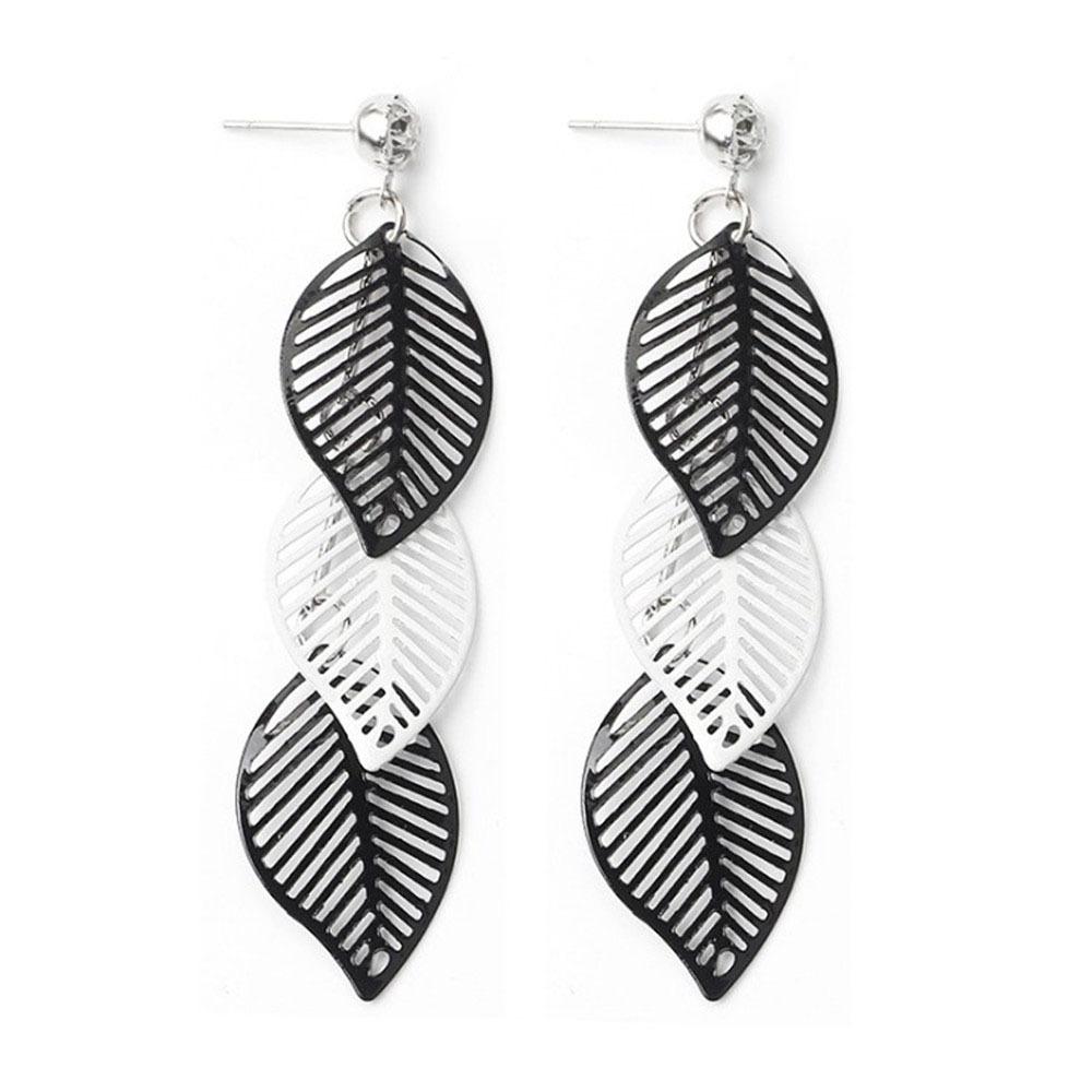 Multi-layer hollow black and white leaf tassel earrings exaggerated retro personality simple all-match earrings earrings women