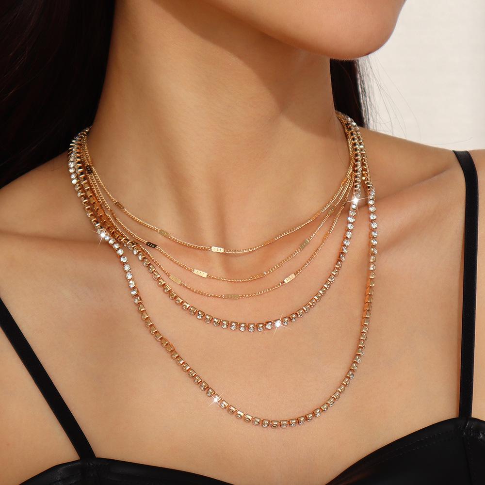 N9869 jewelry exaggerated stacked multi-layer necklace fashion rhinestone thin chain claw chain clavicle necklace