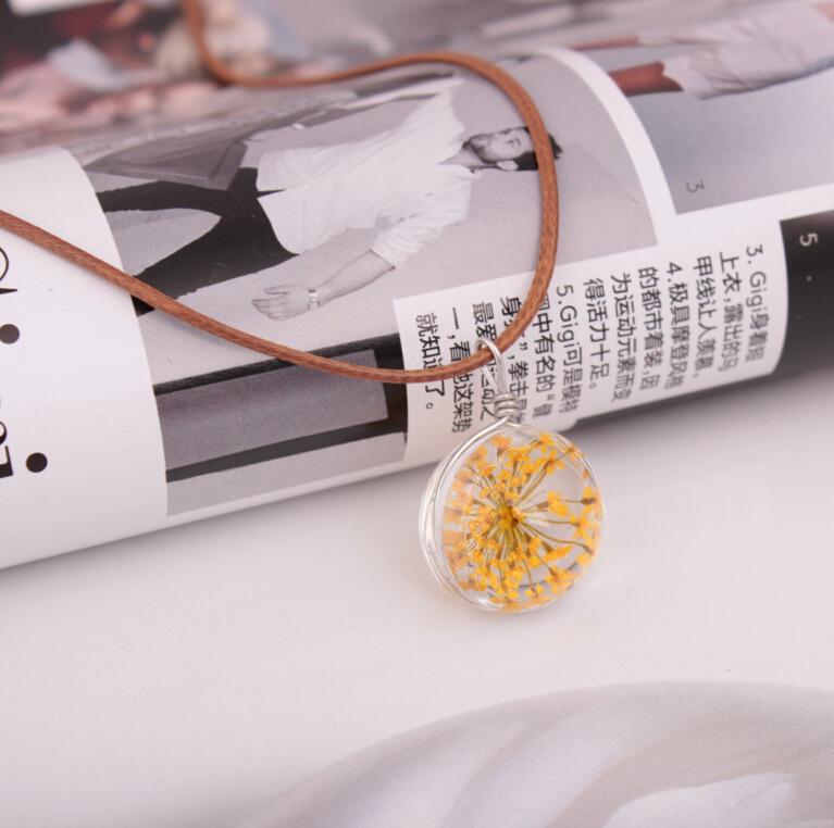 Fashion transparent ball four-leaf clover pendant gemstone dandelion dried flower necklace jewelry