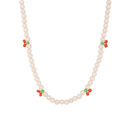 Small Fresh Rice Bead Cherry Short Necklace Hand Beaded Jelly Bead Necklace Accessories
